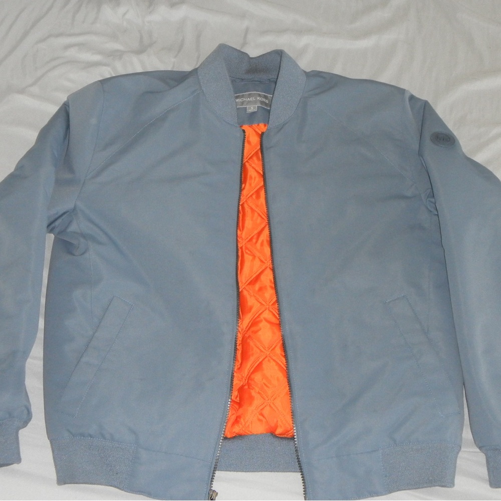 Men's Michael Kors Blue Bomber Jacket with Orange Lining